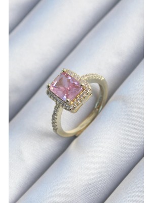 Calperia Pirinç Gold Renk Pembe Zirkon Taşlı Kadın Yüzük