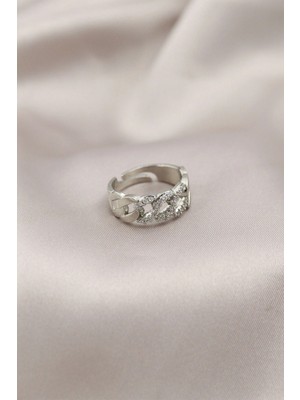 Calperia Gümüş Renk Metal Zincir Model Taşlı Kadın Yüzük