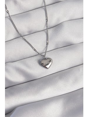 Calperia 316L Çelik Gümüş Renk Kalp Model Love Kolye