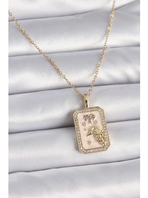 Calperia 316L Çelik Gold Renk Zincir Koç Burcu Zirkon Taşlı Kadın Kolye