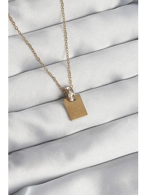 Calperia 316L Çelik Zincir Gold Renk Zirkon Taşlı Aşk Mektubu Kolye
