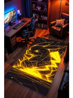 Charmbi Pokemon Desenli Kaymaz Taban Makinede Yıkanabilir Gaming Oyuncu Gamer Genç Odası Halısı