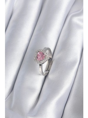 Calperia Pirinç Gümüş Renk Pembe Zirkon Taşlı Charm Model Kadın Yüzük