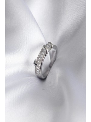 Calperia Pirinç Gümüş Renk Su Yolu Zirkon Taşlı Kadın Yüzük