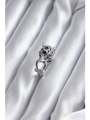 Calperia Gümüş Renk Kaplan Model Zirkon Taş Detay Vip Kadın Yüzük