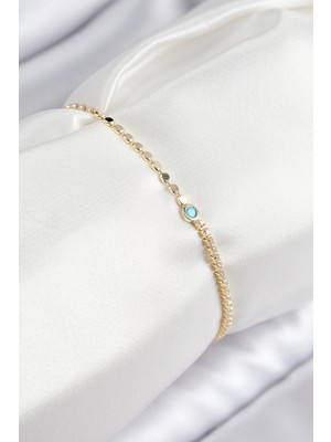 Calperia Pirinç Zirkon Taşlı Boncuk Model Ezme Zincir Gold Renk Kadın Bileklik