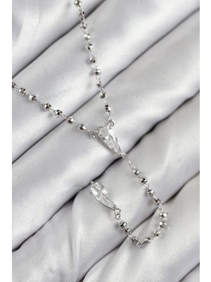 Calperia Pirinç Zirkon Taşlı Gümüş Renk Kadın Y Kolye