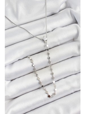 Calperia Pirinç Zirkon Taşlı Yıldız Figürlü Y Model Gümüş Renk Kadın Kolye