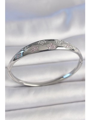 Calperia Pirinç Gümüş Renk Zirkon Taşlı Yıldız Işlemeli Kadın Kelepçe