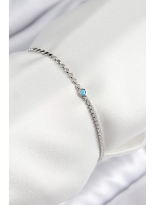 Calperia Pirinç Zirkon Taşlı Boncuk Model Ezme Zincir Gümüş Renk Kadın Bileklik