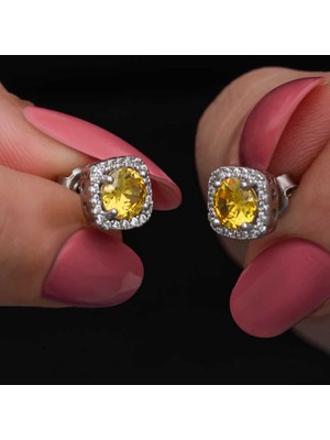 Skygo Gümüş Sarı Baget Taşlı Çivili Kadın Küpe