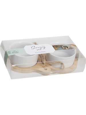 Koopman Ahşap Tabaklı Porselen Sunum Kasesi 4 Parça 3 Adet