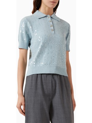 Marella Diadema Payetli Triko Polo Tişört, Klasik Şıklığa Işıltılı Dokunuş
