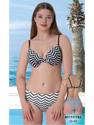 SUNSURF Siyah Beyaz Geometrik Desenli Destekli Bikini Takımı 40