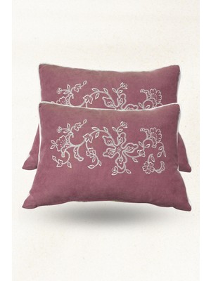 Nakış Detaylı Kadife Kırlent Seti 2'li | 30X50 Dolgulu Dekoratif Yastık