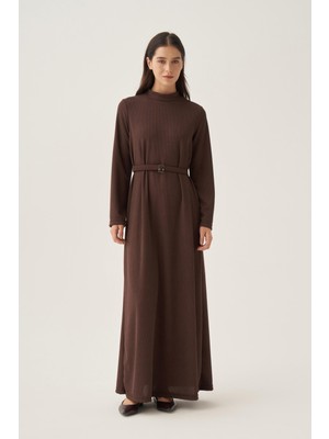 ALLDAY Kahve-Kemer Tokalı Elbise