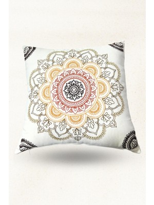 Mandala Nakışlı Keten Kırlent | Silikon Dolgulu Dekoratif Yastık 42X42