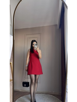 Tuğçe Fashion Mini Boy Kumaş Kırmızı Elbise