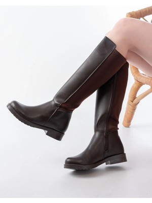 İdimilla Idimilla 165-305 Kahve Arka Streç Fermuarlı Günlük Kadın Çizme