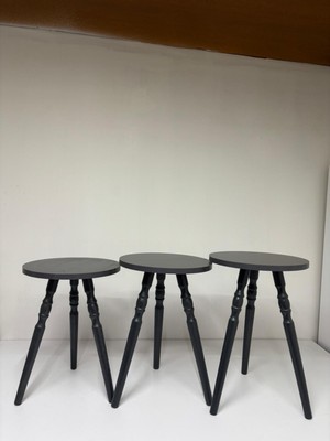 Hamadex Yuvarlak Torna Zigon Sehpa Takımı | 3’lü Beyaz Modern 1. Sınıf  Mdf Sunum ve Yan Sehpa Seti (41–44–47 Cm) Siyah