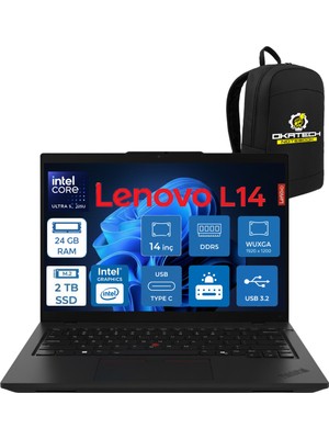 Lenovo Thinkpad L14 G5 Ultra 5-125U 24 GB  2 Tb SSD 14" Win 11 Pro Dizüstü Bilgisayar + Okatech Çanta