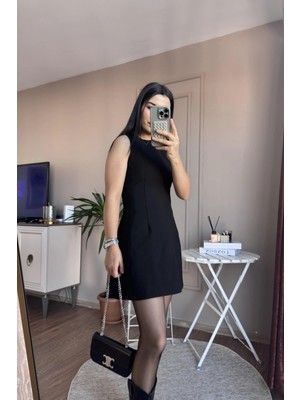 Tuğçe Fashion Mini Boy Kumaş Siyah Elbise