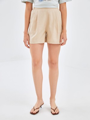 Lc Waikiki Yeni Sezon Beli Lastikli Düz Keten Görünümlü Kadın Şort