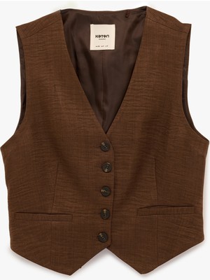 Koton Regular Fit Cepli V Yaka Blazer Yelek