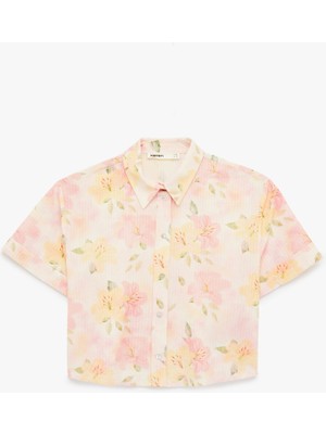 Koton Pamuk Karışımlı Rahat Kalıp Kısa Kollu Çiçekli Crop Gömlek