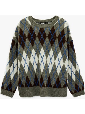 Koton Uzun Kollu Bisiklet Yaka Baklava Desenli Triko Kazak