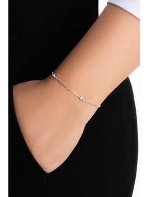 So CHIC Minimal Nazar 18 Ayar Beyaz Altın Kaplama 19 Cm Gümüş Bileklik
