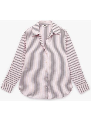 Koton Uzun Kollu Düğmeli Viskon Çizgili Gömlek
