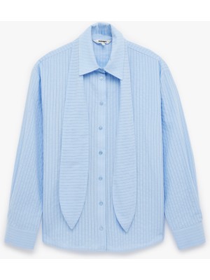 Koton Regular Fit Uzun Kollu Çizgili Fular Yaka Gömlek