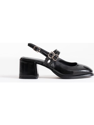 Modaserdem Faye Siyah Rugan Kadın Topuklu Ayakkabı