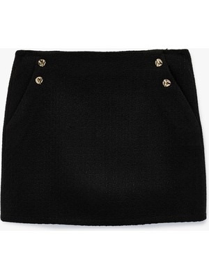 Koton Aksesuar Düğme Detaylı A Kesim Cepli Mini Tüvit Etek