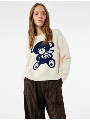 Koton Ayıcık Işlemeli Uzun Kollu Bisiklet Yaka Triko Kazak