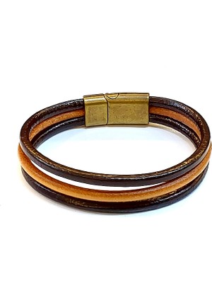 Herşey Nota Minimal Çoklu Kahverengi Hakiki Deri Erkek Bileklik – Eskitme Gold KILITLI-1459
