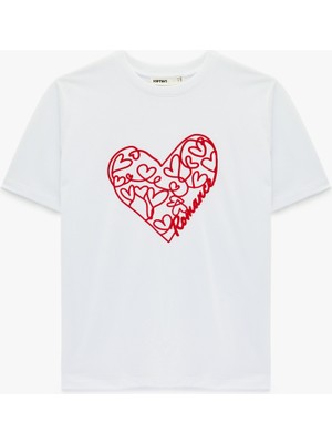 Koton Pamuklu Kısa Kollu Bisiklet Yaka Kalpli Tişört