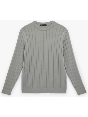 Koton Regular Fit Uzun Kollu Çizgili Dokulu Bisiklet Yaka Triko Kazak