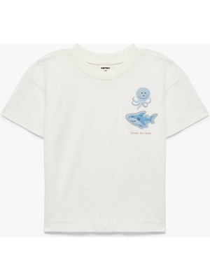 Koton Pamuklu Nakış Detaylı Kısa Kollu Bisiklet Yaka Oversize Tişört