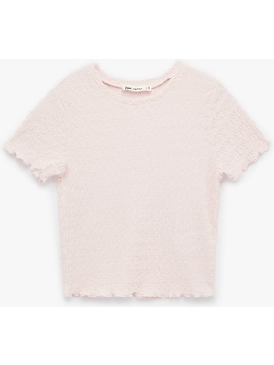 Koton Slim Fit Kısa Kollu Dokulu Bisiklet Yaka Crop Tişört