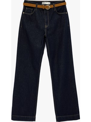 Koton Normal Bel Pamuklu Kemerli Düz Paça Denim Pantolon - Straight Fit Jean