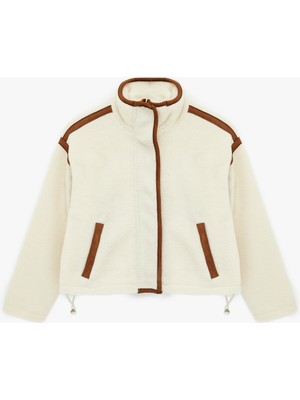 Koton Dik Yaka Cep Detaylı Fermuarlı Oversize Peluş Ceket