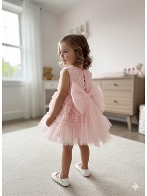 Bes Trend Kız Çocuk Elbise Gül Desenli Party Doğum Günü Özel Günler Için