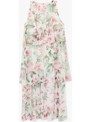 Koton Katlı Kolsuz Halter Yaka Çiçekli Şifon Elbise