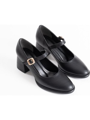 Modaserdem Kelly Siyah Cilt Kadın Topuklu Ayakkabı