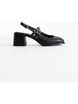 Modaserdem Faye Siyah Cilt Kadın Topuklu Ayakkabı