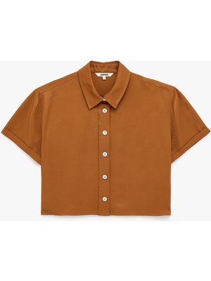 Koton Bol Kalıp Kısa Kollu Klasik Yaka Viskon Crop Gömlek