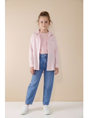 Cansın Mini Pembe Çizgili Gömlekli Badili Kız Çocuk Pantolonlu 3lü Takım  23507