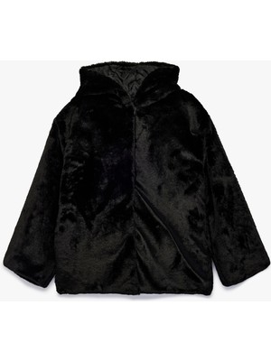 Koton Uzun Kollu Cep Detaylı Fermuarlı Kapüşonlu Suni Kürklü Mont